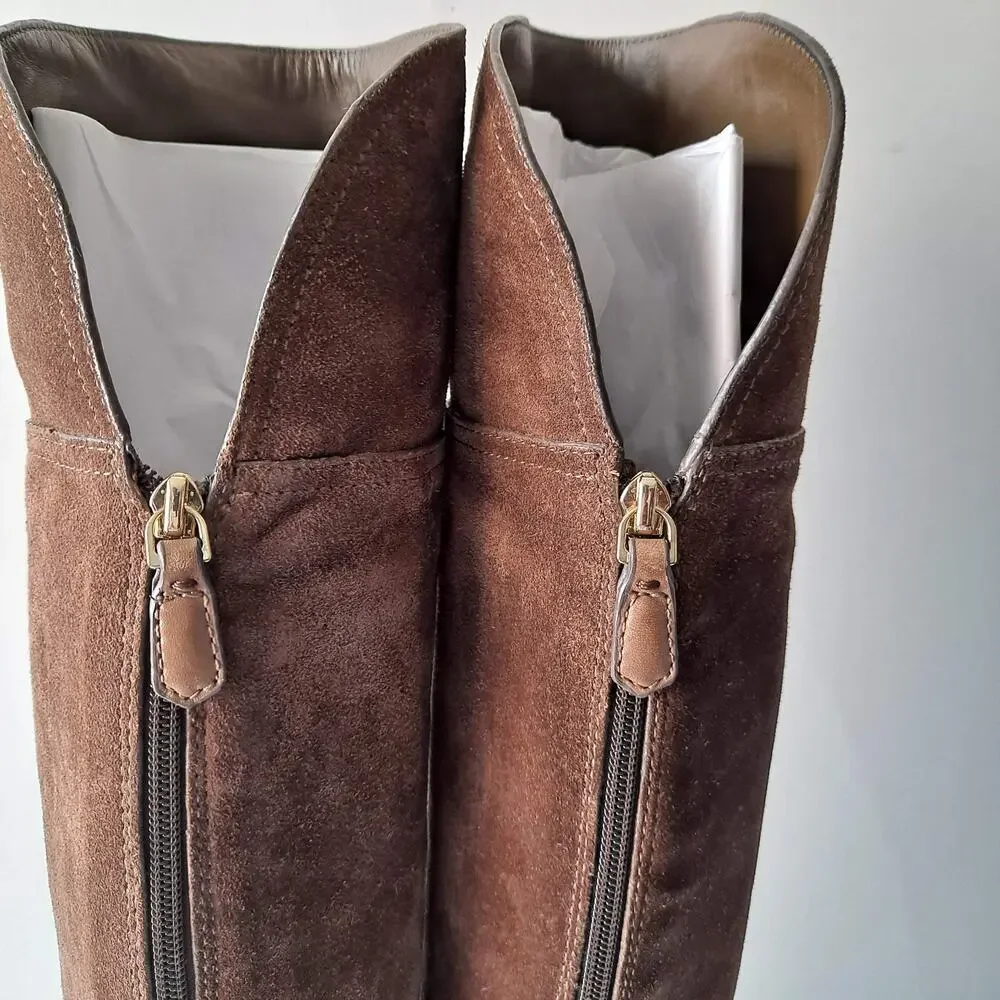 Tory Burch Brown Suede Leather Simone Over The Knee Round Toe Riding Boots Siz 6